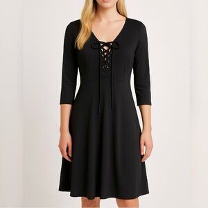 Torrid Dress Black Tie Front Knit Knee Length Classic Preppy Office NWT 12